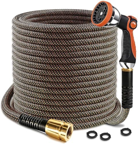 Garden Hose 100ft, Non-Expanding Lightweight Kink-Free Water Hose, Flexible Outdoor Hose with Aluminum Fittings, Abrasion Resistant & Easy to Store for Yard, Lawn, Car Washing, Watering by Unknown