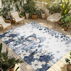 Christmas Floral 5x8 Waterproof Outdoor Rug with Non‑Slip Backing Country Blue White Poinsettia Snowmen Couple Machine Washable Deck Patio Rug Mat for Camping, RV, Garden, Balcony Pool - Image 3