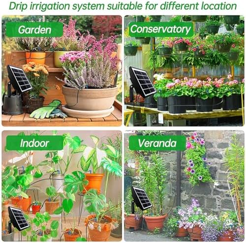 Pilipane Solar Automatic Drip Irrigation Kit System Smart DIY Solar Powered Watering System with Timer for Gardens Greenhouses Balconies Patios ABS PVC Material 15 Drip Arrows Included - Image 3