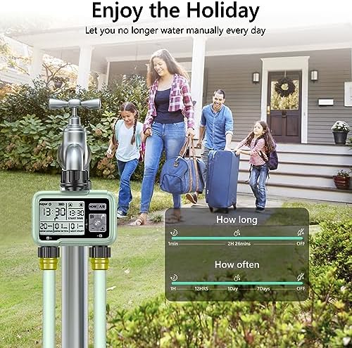2 Outlet Digital Water Timer, IPX5 Programmable Garden Sprinkler Timer with Large LCD Display, Hose Irrigation Controller for Lawn and Yard - Image 3