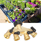 Garden Hose Splitter, 4 Way Water Distributor Valve, G3/4 Brass Connector for Faucet, Shut Off Watering System for Yard Lawn Irrigation - Image 2