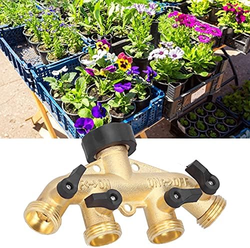Garden Hose Splitter, 4 Way Water Distributor Valve, G3/4 Brass Connector for Faucet, Shut Off Watering System for Yard Lawn Irrigation - Image 2