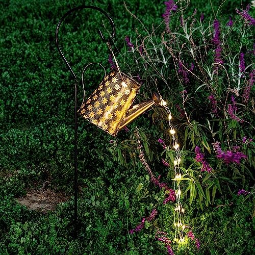 JIAJIAMEI Large Solar Watering Can Lights Flower Outdoor Garden Decor, Waterproof Cascading LED Hanging Lights, Gifts for Mom Grandma Women Birthday Mother's Day - Yard Porch Patio Backyard - Image 3