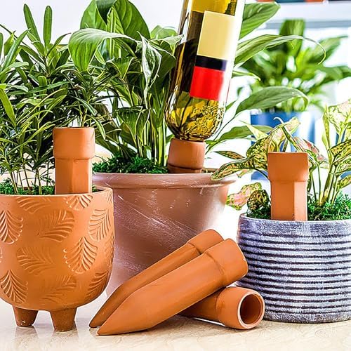 Watering Spikes,4-Piece Reusable Automatic - Plant Terracotta Watering Spikes Insert,for Indoor Garden Balcony Yard Patio Porch Deck Home Office - Image 3