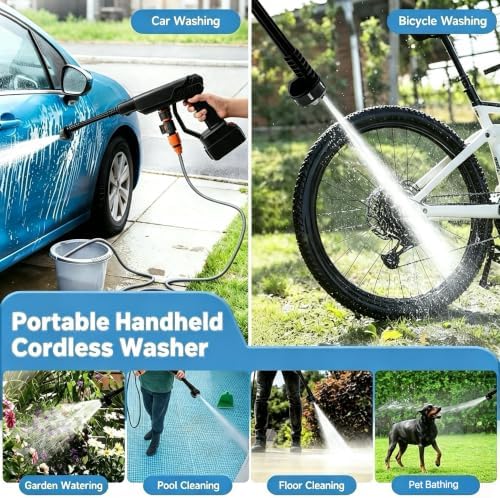 Cordless Portable Washer, Car Wash Kit, 6-in-1 Nozzle, 5 Meter Hose, 900 Max PSI Water Jet, Draw Water Anywhere, for Cars, Fences, Driveways, Home, Garden - Image 4