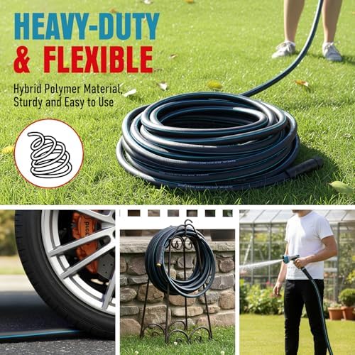 Garden Hose 100 ft x 5/8" with Nozzle, Water Hose Heavy Duty Flexible, Lightweight Kink-less Hybrid Hose with Swivel Handle, Male to Female Fittings (Blue, 100FT) - Image 6