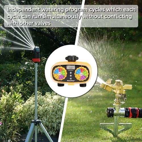 AQUASTAR Two-Zone Hose Watering Timer (Yellow), Automatic Irrigation for Lawn, Garden, Yard, Two Outlets - Image 3