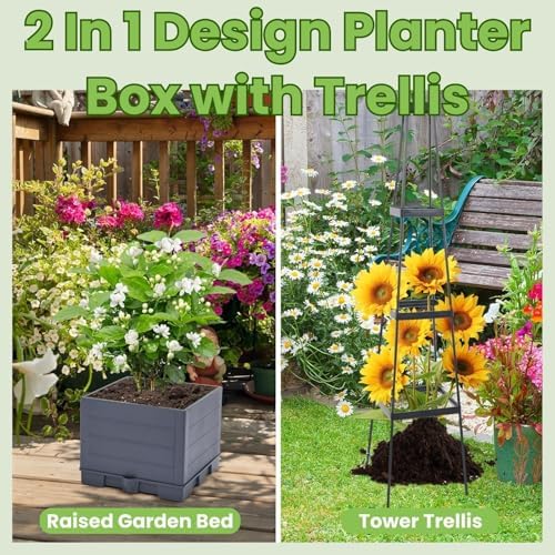 Lancisism 2 Pack Raised Garden Bed Tomato Planter with Trellis - 57" Self Watering Planter Box for Climbing Plants Vegetables Flowers - Garden Tomato Pots with Cage for Patio Greenhouse Indoor Outdoor - Image 5