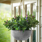 Root & Vessel Self Watering Hanging Planter for Indoor or Outdoor Plants, Unique Marbled Hanging Basket Made of Eco-Friendly Blend of Stone & Plastic, Gray, 12" - Image 2