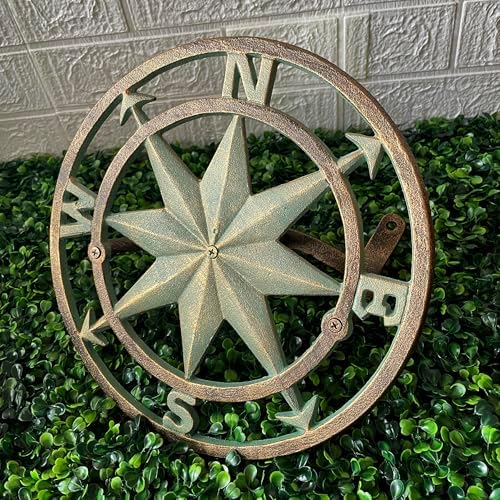 Zeckos Garden Hose Holder Compass Rose 12 Inch Cast Iron Verdigris - Image 4
