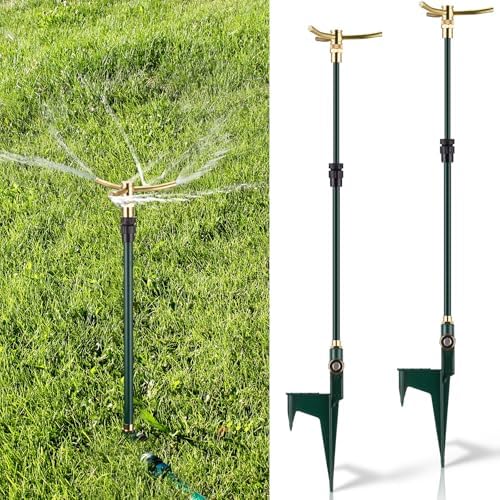 Funnymoom 2 Pack 3-arm Rotating Telescoping Sprinkler 360 Degree Swivel Garden Sprinkler High Rise Lawn with Step Base up to 41.7 Inch for Large Area Coverage (Green) by Funnymoom