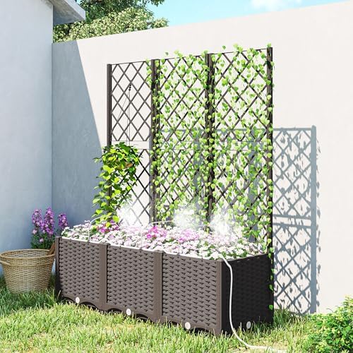 Planter Box Set, 3PCS Plastic Raised Garden Bed and Self-Watering Plant Containers with Trellis, Automatic Watering Timer Kit for Outdoor Patio Garden Balcony - Image 3