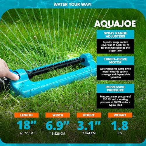 Aqua Joe Oscillating Sprinkler with Metal Ground Spike, Adjustable Spray Position Irrigator for 4400 Sq Ft Coverage Compatible with Garden Hoses - Image 4