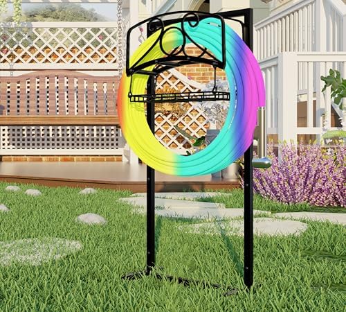 Fire Beauty Heavy-Duty Portable Garden Hose Holder with Storage Basket,80+ lbs Capacity,Holds 180ft Hose,Dual Support Rods & Rustproof Screws - Image 3