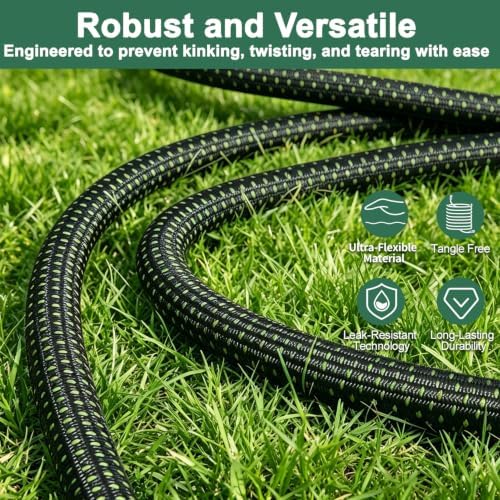 50FT Flexible Garden Hose & 10Modes Nozzle,Lightweight Water Hose,Kink-Free,All-Weather 3/4 in. NoneExpanding Hose for RV,Boat,Car Wash,Garden,Yard,Camper,Outdoor (Green-Black, 50Ft) - Image 2