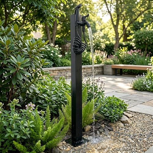 Outdoor Water Column with Faucet and Spray Gun, Antifreeze Water Dispenser Hydrant, for Car Washing and Watering, Durable Outdoor Water Feature(Black 1) by HARELA