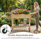 Raised Garden Bed with Legs and Wheels, Self-Watering System, 34x18x30in Elevated Planter Box with Storage Shelf & Liner for Flowers Vegetables Herbs, Raised Bed for Outdoor/Balcony/Patio - Image 4