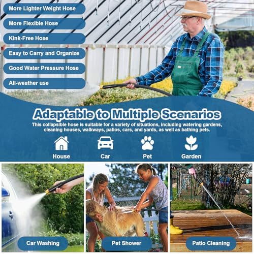 Garden Hose 50ft Lightweight, Non-Expanding, Leak-Proof Metal Connector, No-Knot No-Tangle, Easy to Store and Carry, Wear-Resistant, 3/4GHT Flexible Water Hose, Hose for Yard, Garden, Outdoor - Image 2