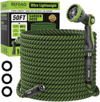 Garden Hose, Flexible Ultra Lightweight Durable, Kink-Free Water Hose with 10 Function Sprayer - Non-Shrinking, Easy to Store, All-Weather, High-Pressure (50FT) by REFDAQ