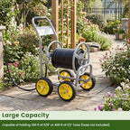 Goplus Garden Hose Reel Cart, 330ft 5/8" or 400ft 1/2" Large Capacity, Heavy-Duty Metal Hose Cart w/4 Wheels, Portable Water Hose Organizer for Outdoor Yard Planting Lawn - Image 2