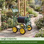 Goplus Garden Hose Reel Cart, 330ft 5/8" or 400ft 1/2" Large Capacity, Heavy-Duty Metal Hose Cart w/4 Wheels, Portable Water Hose Organizer for Outdoor Yard Planting Lawn - Image 2