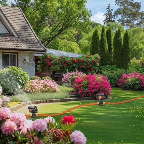 Oscillating Garden Lawn Sprinkler, Adjustable Spray Angle Grass Watering Irrigation System with Spike Base, Fits 3/4" Hose, Black/Orange - Image 6