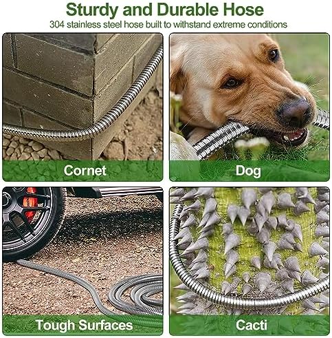 Garden Hose 100FT, Expandable Stainless Steel Water Hose with 10 Modes Spray Gun & Solid Brass Connectors, No Kink, No-Tangle, Tough & Flexible, Rust Proof Heavy-Duty Metal Garden Hose for Yard Lawn - Image 6