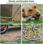 Garden Hose 100FT, Expandable Stainless Steel Water Hose with 10 Modes Spray Gun & Solid Brass Connectors, No Kink, No-Tangle, Tough & Flexible, Rust Proof Heavy-Duty Metal Garden Hose for Yard Lawn - Image 6