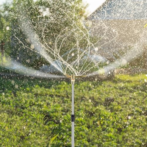 Funnymoom 2 Pack 3-arm Rotating Telescoping Sprinkler 360 Degree Swivel Garden Sprinkler High Rise Lawn with Step Base up to 41.7 Inch for Large Area Coverage (Silver) - Image 3
