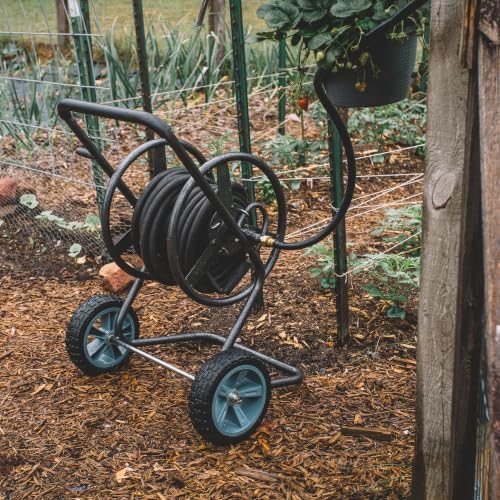 Backyard Expressions 2‑Wheel Garden Hose Reel Cart, Portable Hand‑Crank Hose Reel, Rust‑Resistant Hammertone Gray Finish, Brass Connectors - Image 4