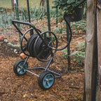 Backyard Expressions 2‑Wheel Garden Hose Reel Cart, Portable Hand‑Crank Hose Reel, Rust‑Resistant Hammertone Gray Finish, Brass Connectors - Image 4