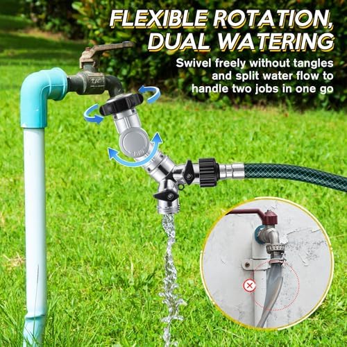2 Pack 2-Way Garden Hose Splitter with Swivel Connector, 3/4" GHT - Image 3