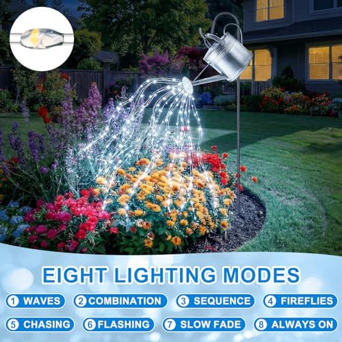 12 Pack Solar Waterfall Fairy Bunch Lights Outdoor Waterproof 9 Strand 180LEDs 8 Modes Watering Can Light (No Can) Firefly Bunch Lights for Patio Yard Garden Decorations(Cool White) - Image 4