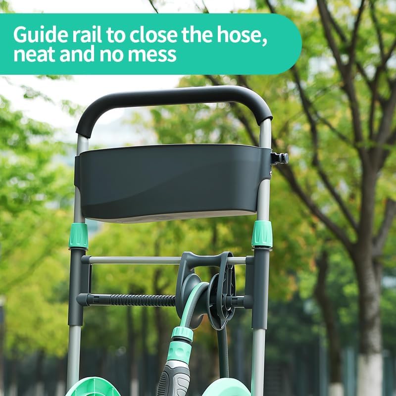 Garden Hose Reel Cart with Wheels,Holds up to 65-164ft of 1/2" Hose, Heavy Duty Retractable Resin Water Hose Storage, Portable Mobile Cart with Telescopic Handle for Outdoor Yard, Garden, Patio (20 m) - Image 5