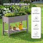 33.7" Tall Raised Garden Bed with Wheels, Divisible Resin Planter Box with Drainage Gauge & Storage Shelf, Herb Planter for Garden Patio Backyard, Medium Gray (33.7" h) - Image 7