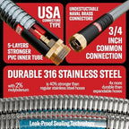 Best 150 ft Metal Garden Hose Set - No-Kink Durable 316 Stainless Steel, 10-Way Zync Spray Nozzle & Hook – Tough Flexible Heavy Duty Water Hoses, 5/8 in, Rust, Weather, LeakProof - Image 6