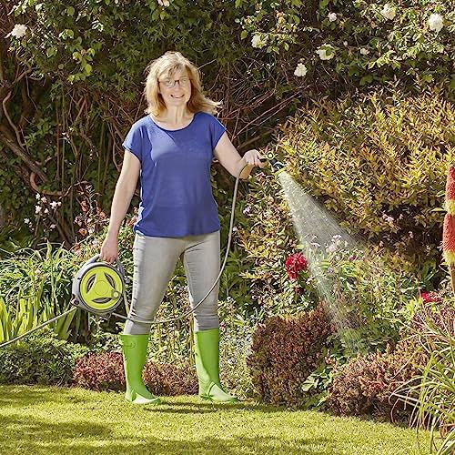 YASHINE 50ft Retractable Garden Hose Reel, Portable Hose Reel, 45+5FT with 10 Patterns Spray Nozzle, Adapts to standard US hose plugs, Hose Reel for Garden Watering Car Washing Pet -Green - Image 5