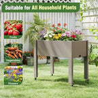Elevated 26.3" Tall Raised Garden Bed with Wheels - Outdoor Mobile Resin Planter Box with Drainage Holes for Vegetables Flower Herbs, Weather Resistant, Gray (26.3" h) - Image 6