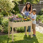 Raised Garden Bed with Legs, 34x18x30in Tall Wooden Elevated Planter Box with Liner for Flowers Vegetables Herbs, Wavy Profile Outdoor Raised Bed for Balcony/Patio/Backyard - Image 2