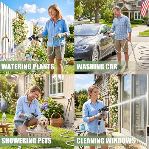 75FT Metal Garden Hose – 304 Stainless Steel Heavy Duty Water Hose with 2 Nozzles, Flexible Kink-Free Dog-Proof Hose for Garden Watering, Car Washing, House Cleaning & Dog Bathing - Image 6