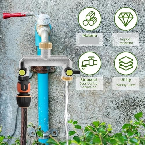 Water Tap Splitter, Garden Hose Splitter 3/4 inch 2 Way Zinc Alloy Silver - Image 4