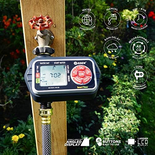 Eden 93411 1-Zone Digital Water Timer with LCD Display - Programmable Sprinkler System Manual Watering Rain Delay and Moisture Sensor Compatibility - Image 3