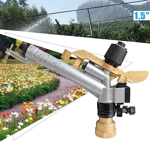 1.5" Irrigation Spray Gun 360° Rotating Large Area Agricultural Sprinkler Adjustable Impact Sprinkler Gun High Pressure Water Gun Watering Spray Tool for Garden Farm Lawn Irrigation - Image 2