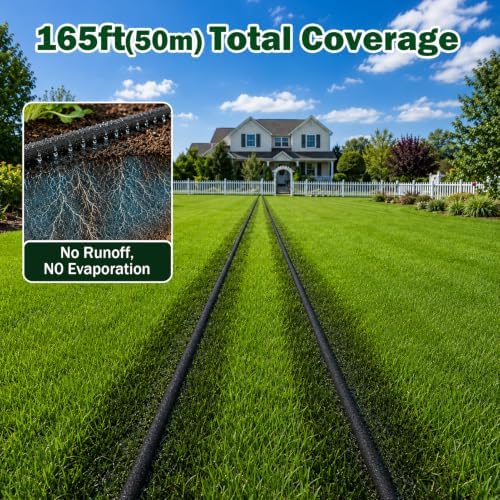 1/2″ Soaker Hose 165 FT, Porous Drip Hose with Connectors, Garden Drip Irrigation System Saving 80% Water, Heavy Duty Rubber Linkable Garden Hose for Lawn Yard, Garden Beds, Vegetable Beds - Image 4