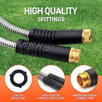 Besiter Garden Hose 100FT Stainless Steel Water Hose with 10 Functions Adjustable Spray Nozzle, Heavy-Duty Metal Garden Hose Flexible Durable No-Tangle & Kink Leak Dog Proof Hose for Yard Lawn(Orange) - Image 2