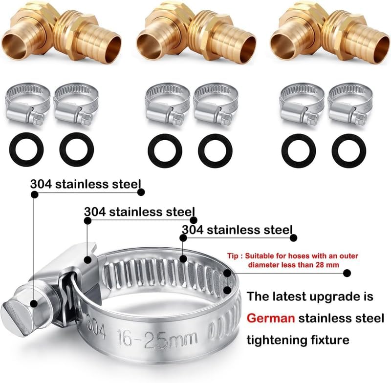 Brass Garden Hose Repair Connector Kit with Clamps & Gaskets - Image 3
