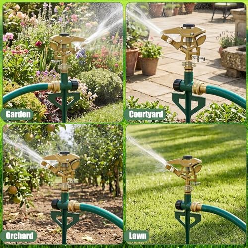LemonRoad 4 Pack Impact Sprinkler for Yard on Spike Base, Heavy Duty Metal Impact Sprinkler Head with 360° Adjustable Spray for Large Area Lawn & Yard Irrigation - Image 5