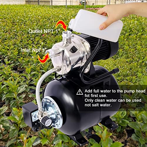 Shallow Well Pump 1.6 H P Water Pump with Pressure Tank 1000 GPH Irrigation Pump Stainless Steel Shallow Well Jet Pump 110V Water Pressure Booster Pump for Home (Black) - Image 4