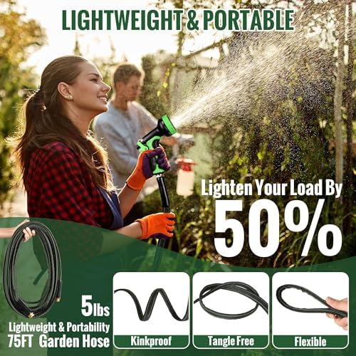 Garden Hose 75ft Flexible Water Hose Non-Expandable High Pressure Kink-Free Leakproof Durable Portable Lightweight Outdoor Yard Lawn Black Fabric Watering Hose with 3/4" Aluminum Fittings - Image 4