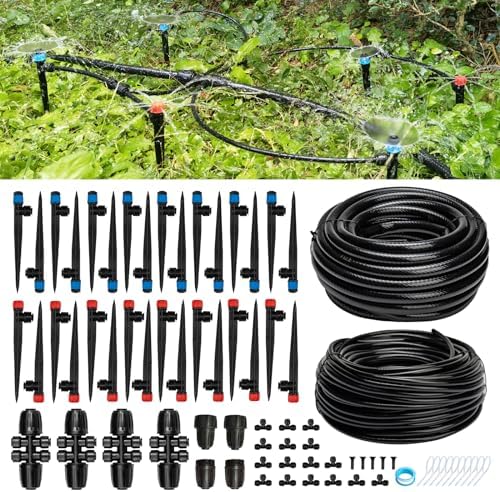 Riboud Quick-Connect 200FT Drip Irrigation System Kit, Automatic Garden Plant Watering System for Greenhouse, Yard, Lawn, with 1/2 inch 1/4 inch Irrigation Tubing Hose and Accessories by Riboud